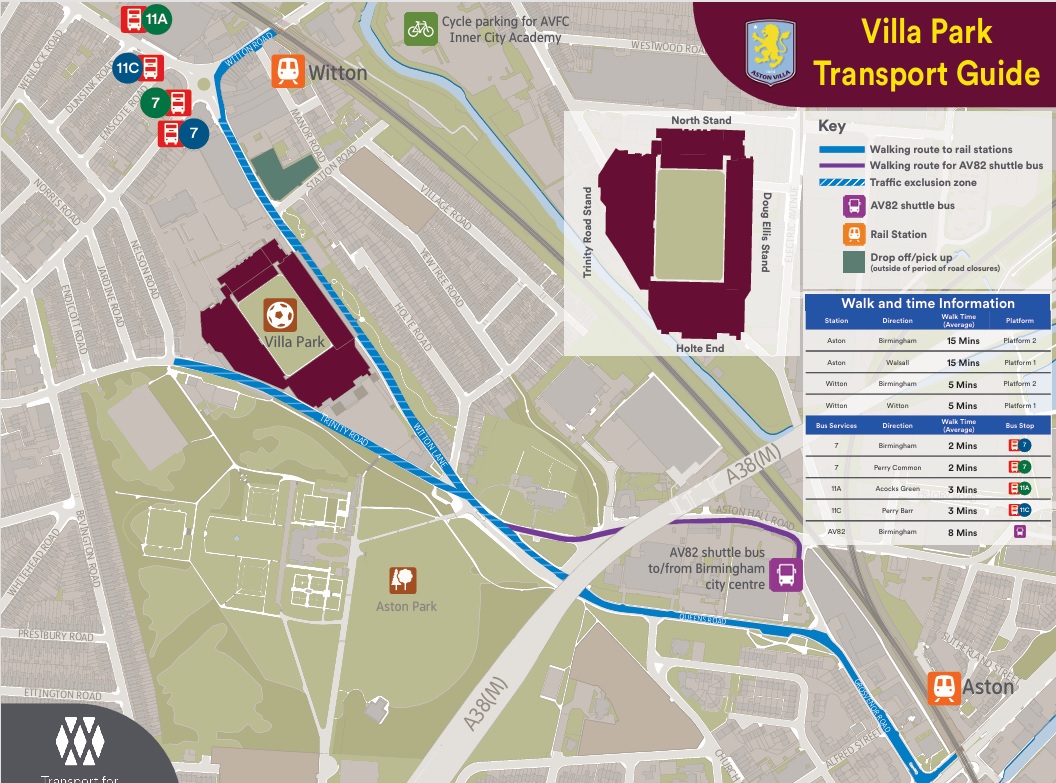Transport guide map for Villa Park