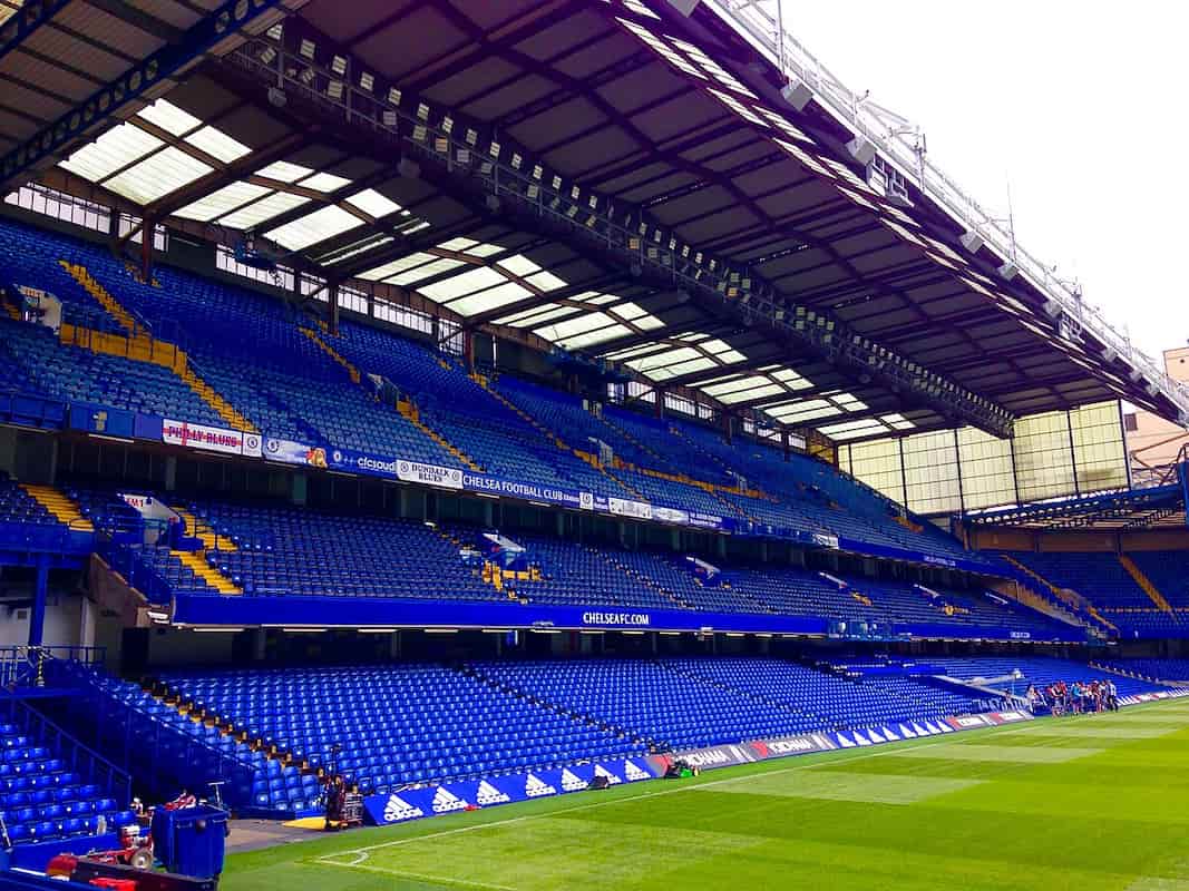 Exterior view of Stamford Bridge stadium, London, August 2016