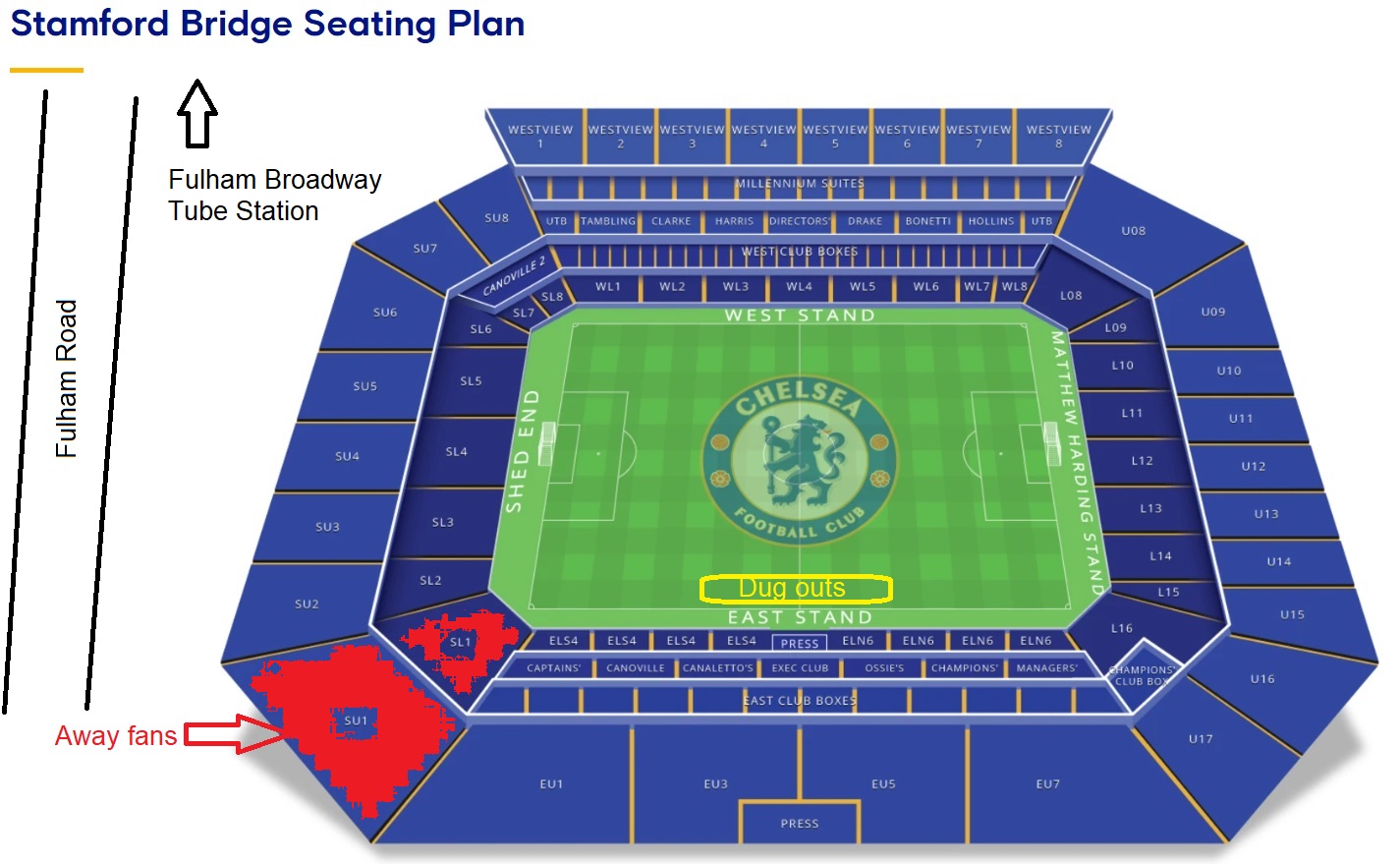 Stadium Seating Plan for Stamford Bridge