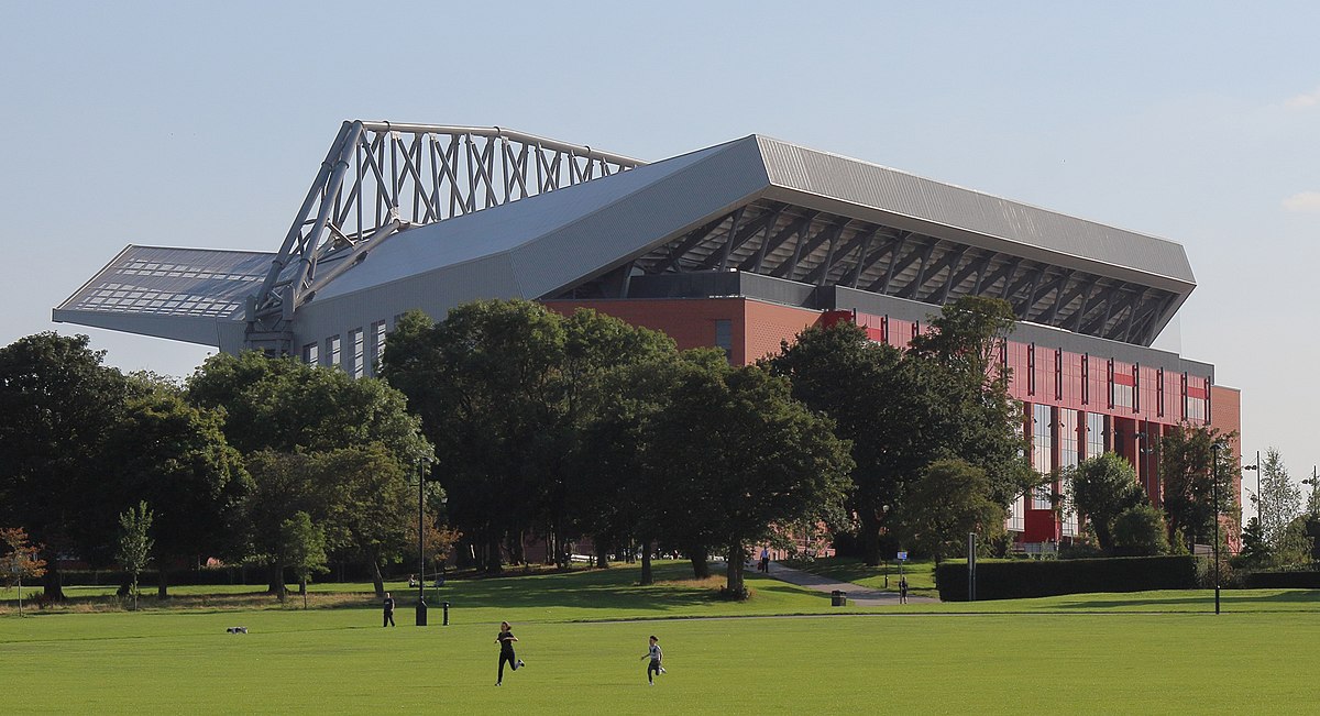 Exterior view of Anfield Main Stand, Liverpool