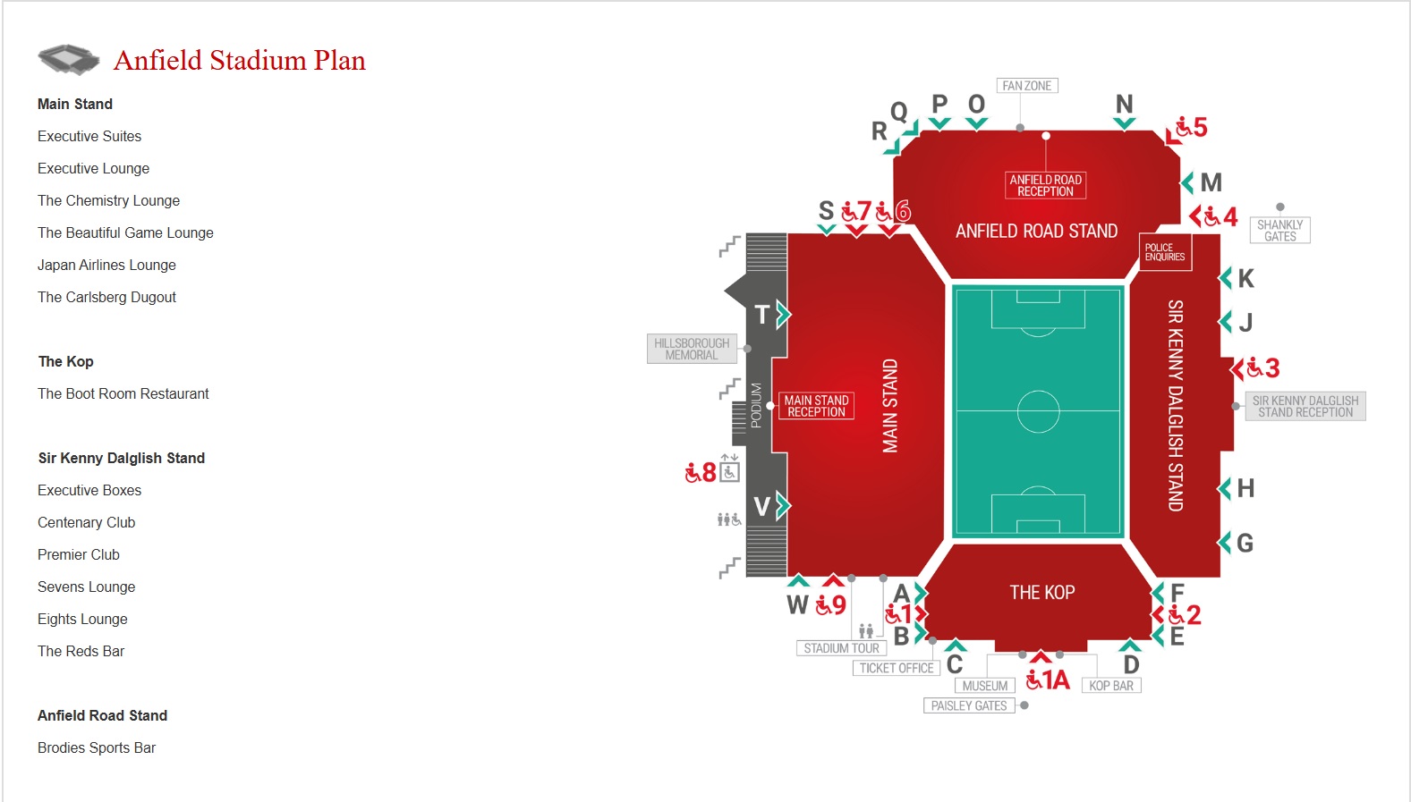 Liverpool FC Hospitality Lounge Map at Anfield