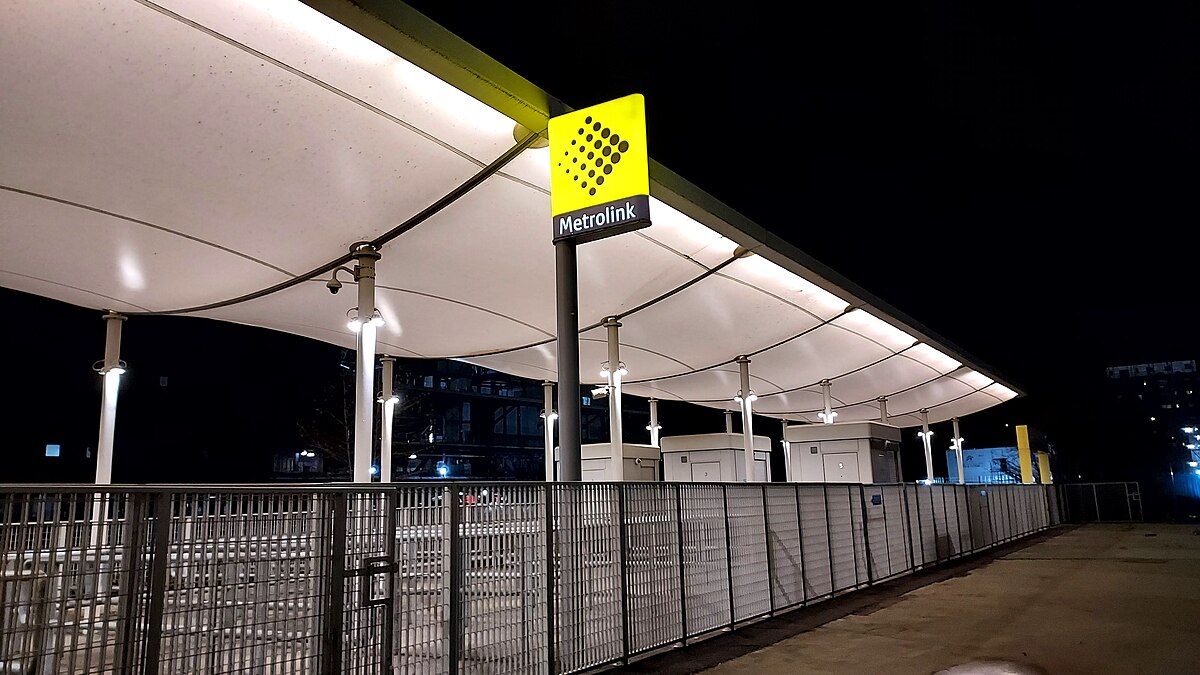 Etihad Campus Metrolink station in Manchester, February 2023