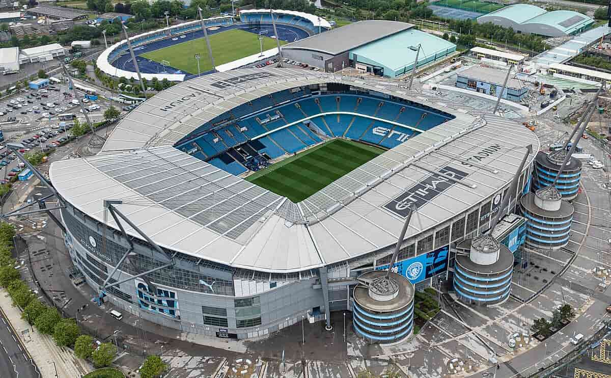 Aerial view of Etihad Stadium, Manchester City, Manchester