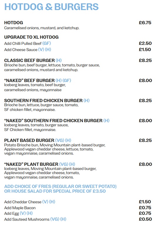 Commonwealth Bar Hospitality at Manchester City Sample Menu