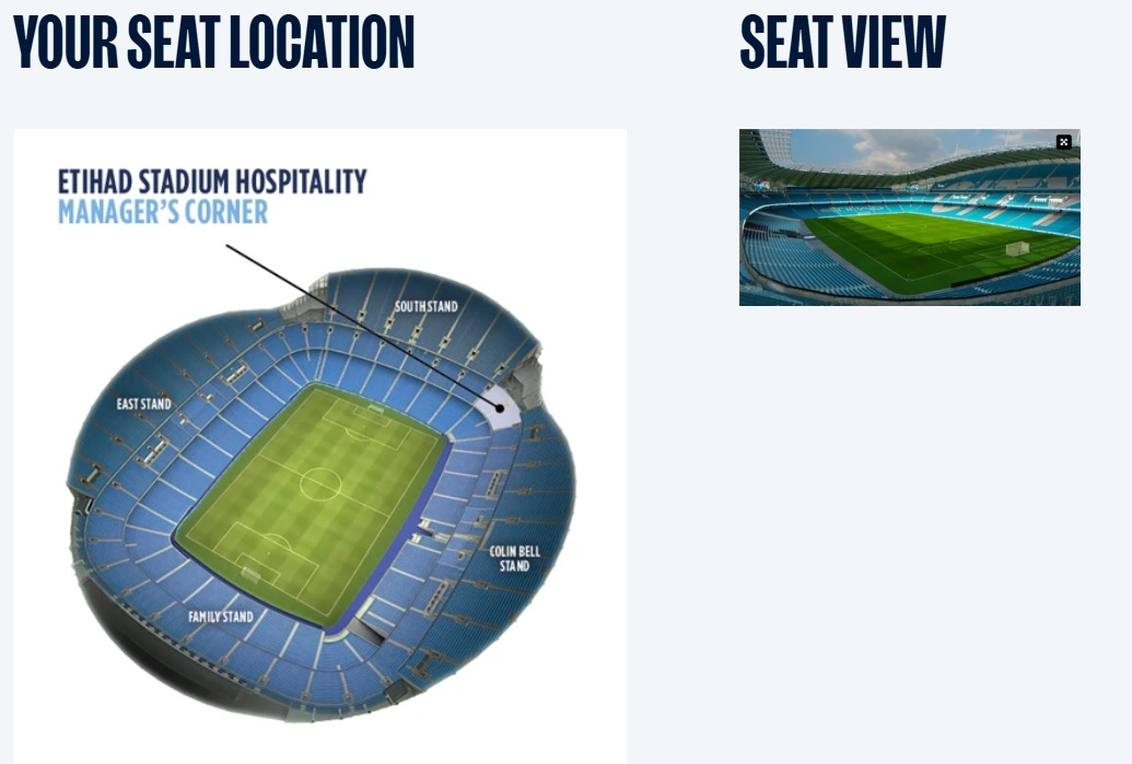 Managers Corner Hospitality at Manchester City Seating Location