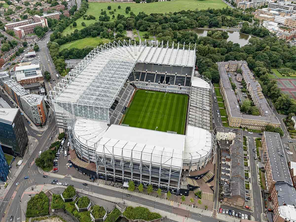 Aerial view of St James' Park stadium, Newcastle upon Tyne