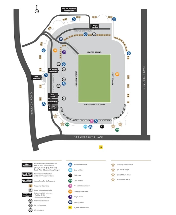 Overview of St. James' stadium
