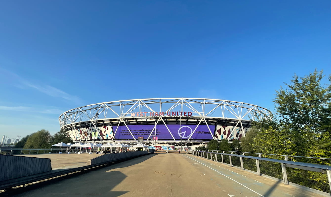Exterior view of the London Stadium, home of West Ham United FC in London