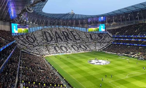 South Stand (Home End) of Tottenham Hotspur Stadium, taken before the Champions League quarter-final on 9 April 2019